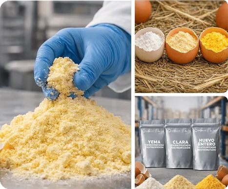 Mano con polvo y proceso ovoproductos